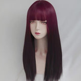 24'' Long Straight Ombre Burgundy & Black Y2K Wig with Bangs